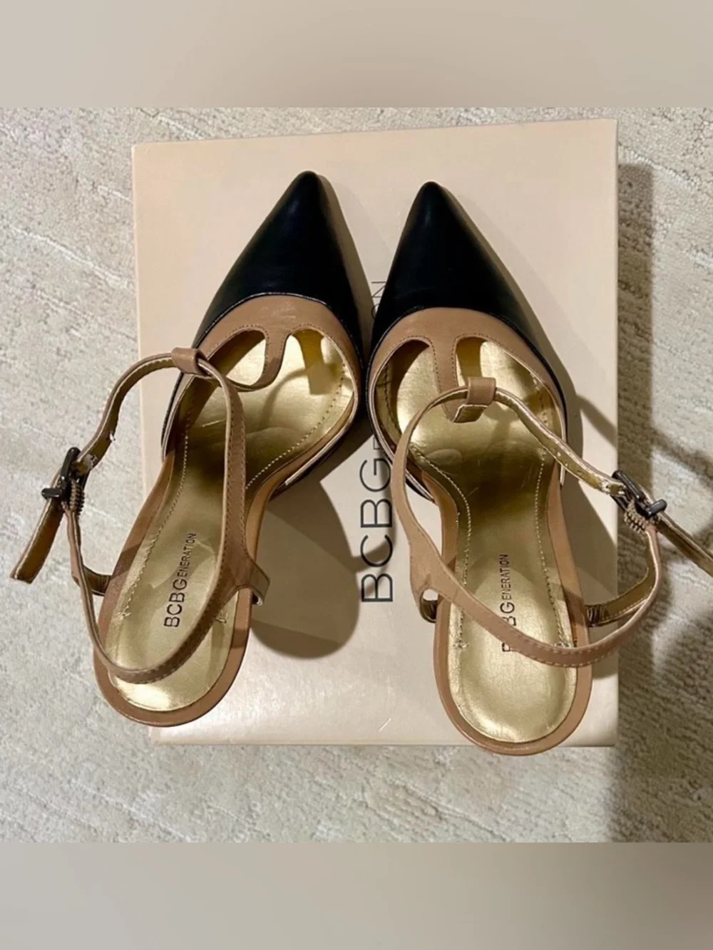 Black & Tan T-Strap Heels - Picture 3 of 6